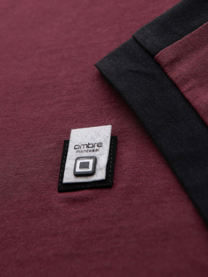 Men's T-shirt with contrasting stripes - maroon V2 OM-TSCT-0115