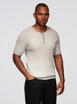 Men's knitted t-shirt with buttons at the neckline - light grey V3 OM-TSCT-0254