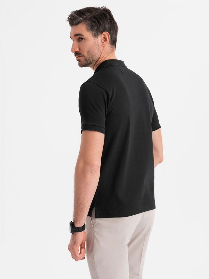 Men's polo shirt with zip neckline - black V6 OM-POSS-0148