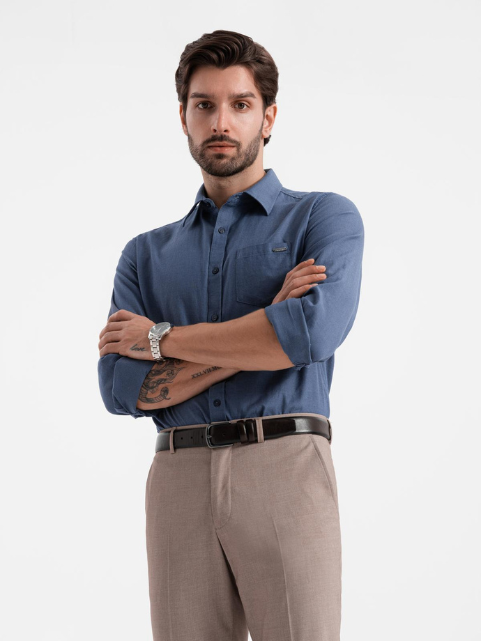 Men's cotton shirt with pocket REGULAR FIT - blue V3 OM-SHCS-0147