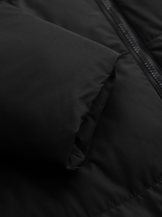 Męska klasyczna długa kurtka z kapturem – czarna V1 OM-JALJ-0269