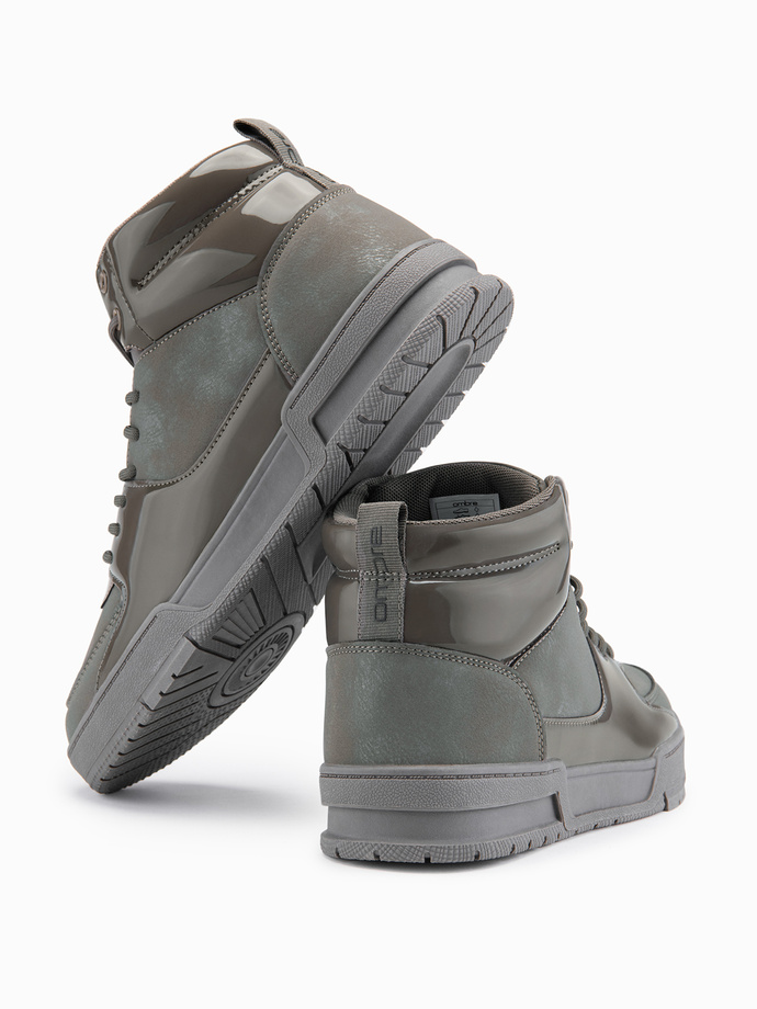 Men's high boots sneakers with shiny elements - brown V4 OM-FOSH-0178