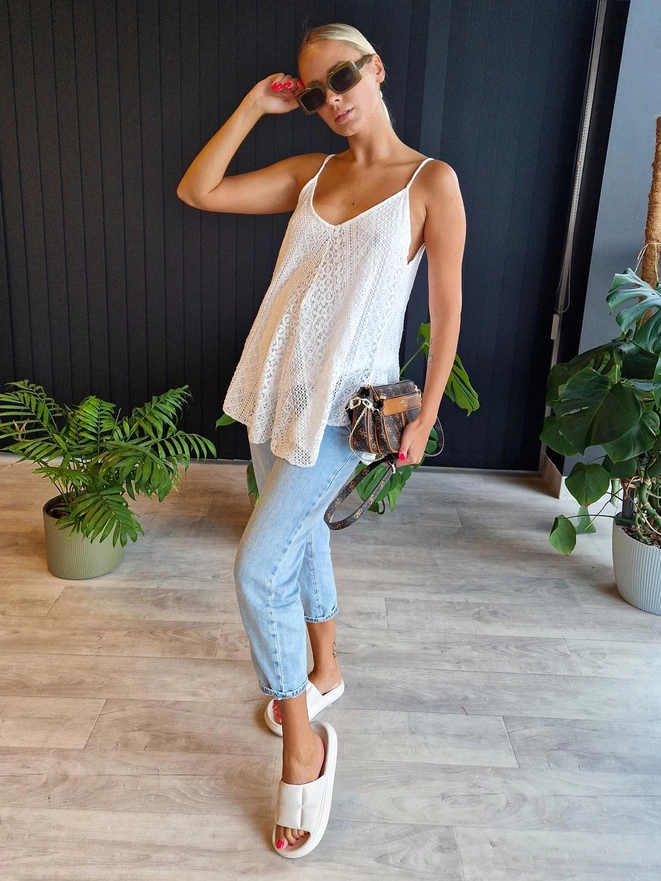 Women's boho style lace top SLR092 - white