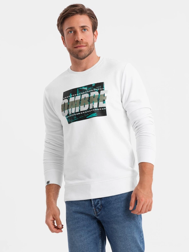 Men's printed sweatshirt worn over the head - white V1 OM-SSPS-0156