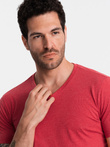 BASIC men's classic cotton tee-shirt with a crew neckline - red melange V17 OM-TSBS-0145