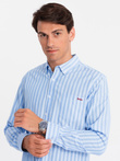Men's REGULAR FIT shirt in white stripes with pocket - blue V2 OM-SHOS-0171