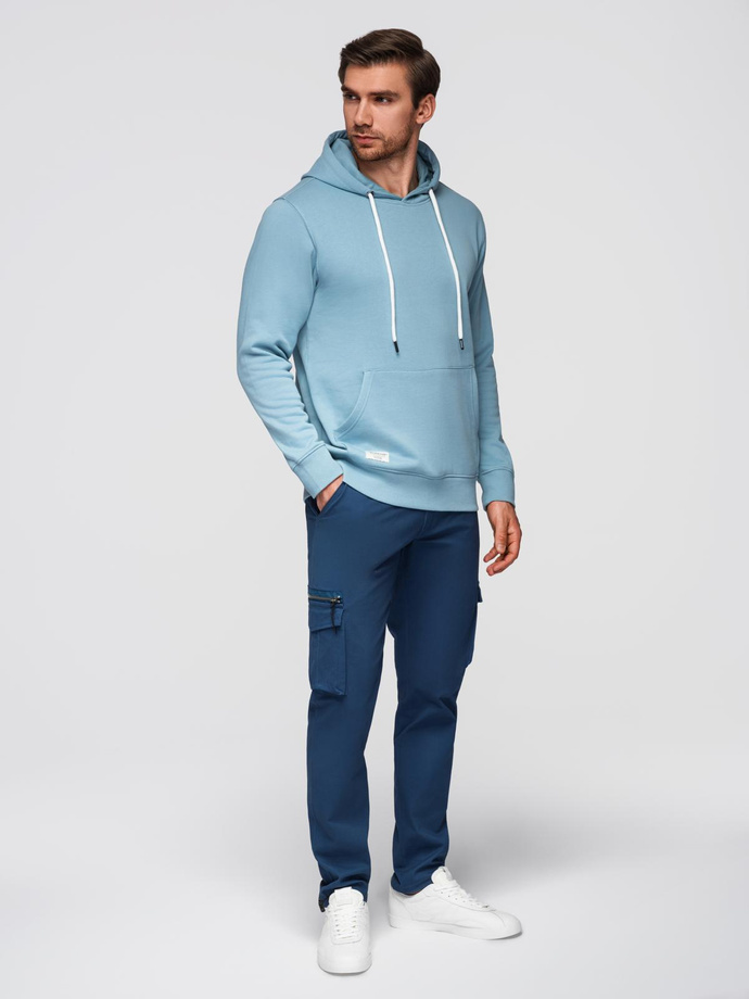 Men's kangaroo sweatshirt with hood - blue V7 OM-SSBN-0177