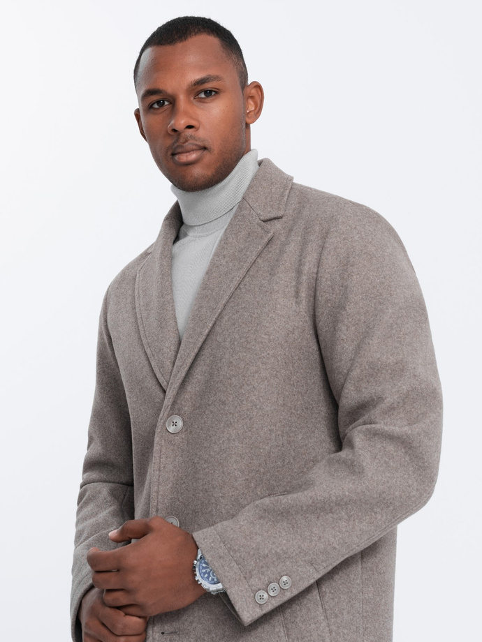 Men's lightweight single-breasted coat - light brown V4 OM-COWC-0104