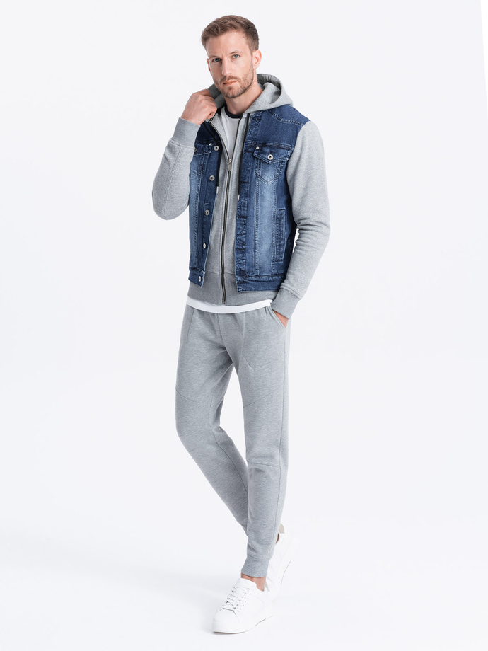 Men's mid-season jeans jacket - denim/grey OM-JADJ-0124