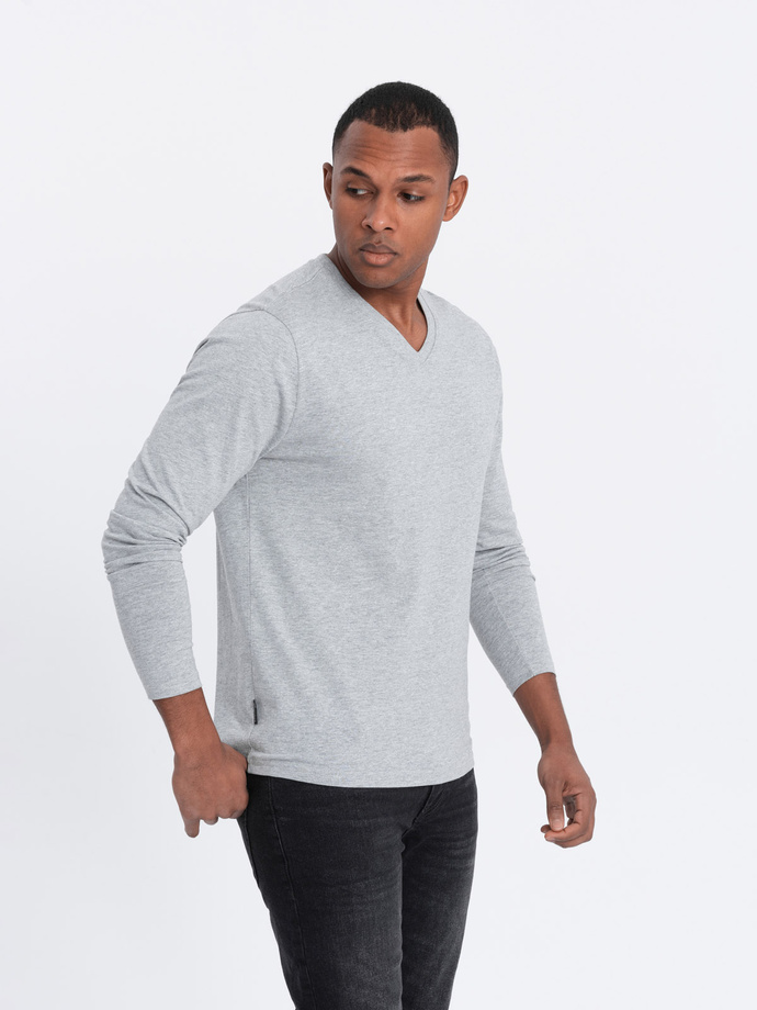 Men's unprinted longsleeve with a crew neckline - grey melange V7 OM-LSBL-0108