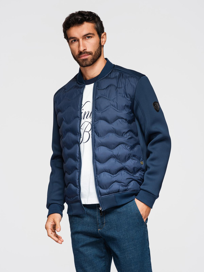 Men's quilted bomber jacket - navy blue V2 OM-JALP-0141