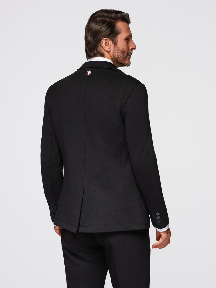 Men's SLIM knit jacket with subtle texture - black V2 OM-BLZB-0101