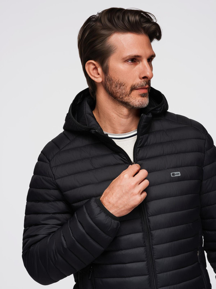 Men's classic quilted jacket with pouch option - black V7 OM-JALP-0295