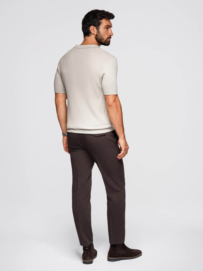 Koszulka męska polo bez guzików z otwartym kołnierzykiem – jasnoszara V3 OM-POSS-0160