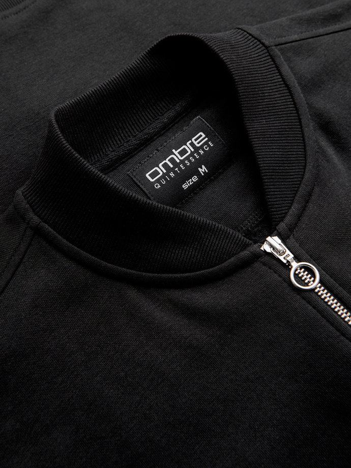 Cotton unbuttoned men's sweatshirt bomber - black V5 OM-SSZP-0215