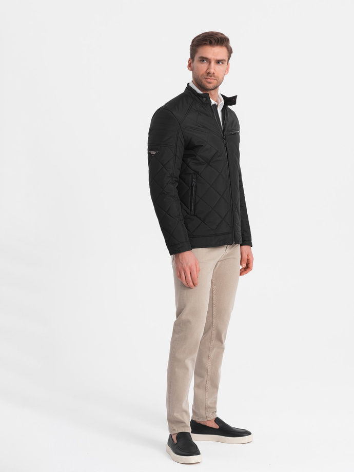 BIKER men's insulated jacket quilted in a diamond pattern - black V1 OM-JALP-22FW-006
