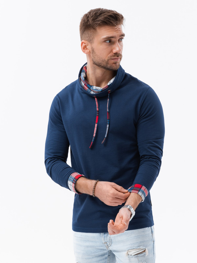Men's sweatshirt with a stand-up collar - navy B1015