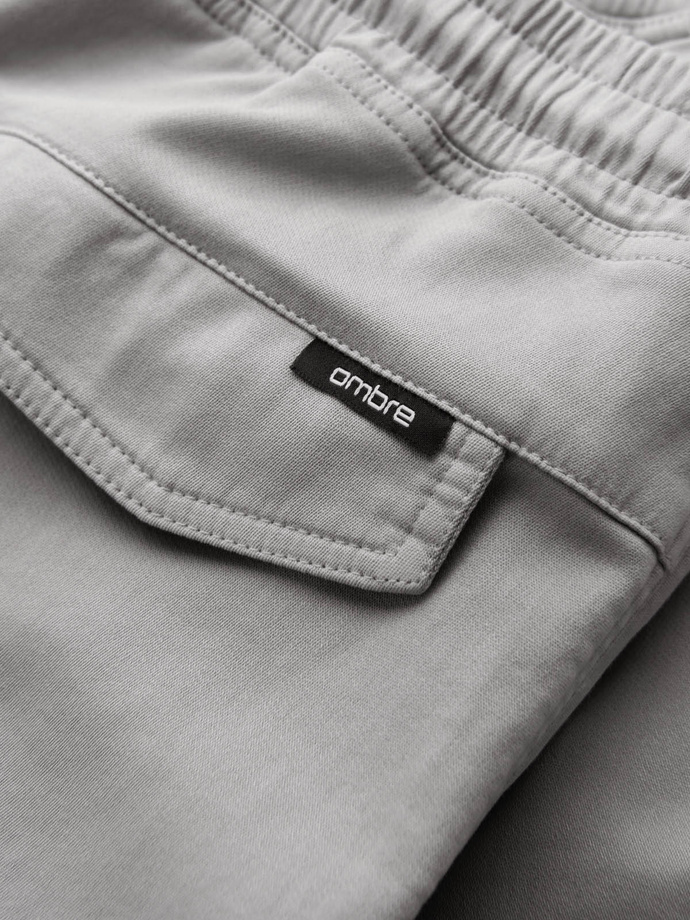 Men's knitted joggers with cargo pockets - light grey V4 OM-PAJO-0199