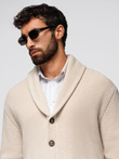 Men's cotton cardigan sweater with shawl collar - beige V2 OM-SWCD-0153