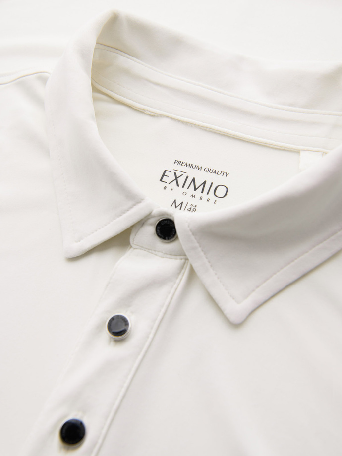 Męska stylowa koszulka polo z elastycznej tkaniny –  kremowa V2 OM-POSS-0150