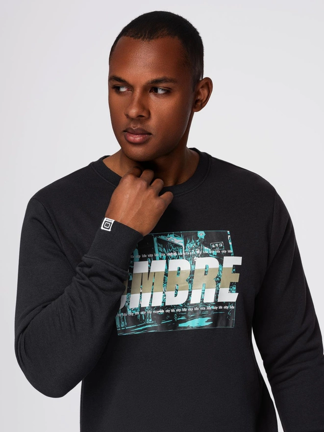 Men's printed sweatshirt worn over the head - black V3 OM-SSPS-0156