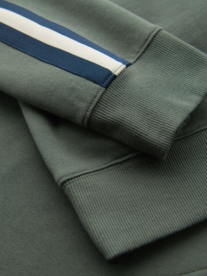 Men's sweatshirt with high collar and stripes - olive V2 OM-SSZP-0219