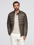 Classic quilted men's jacket with stand-up collar - olive V3 OM-JALP-0261