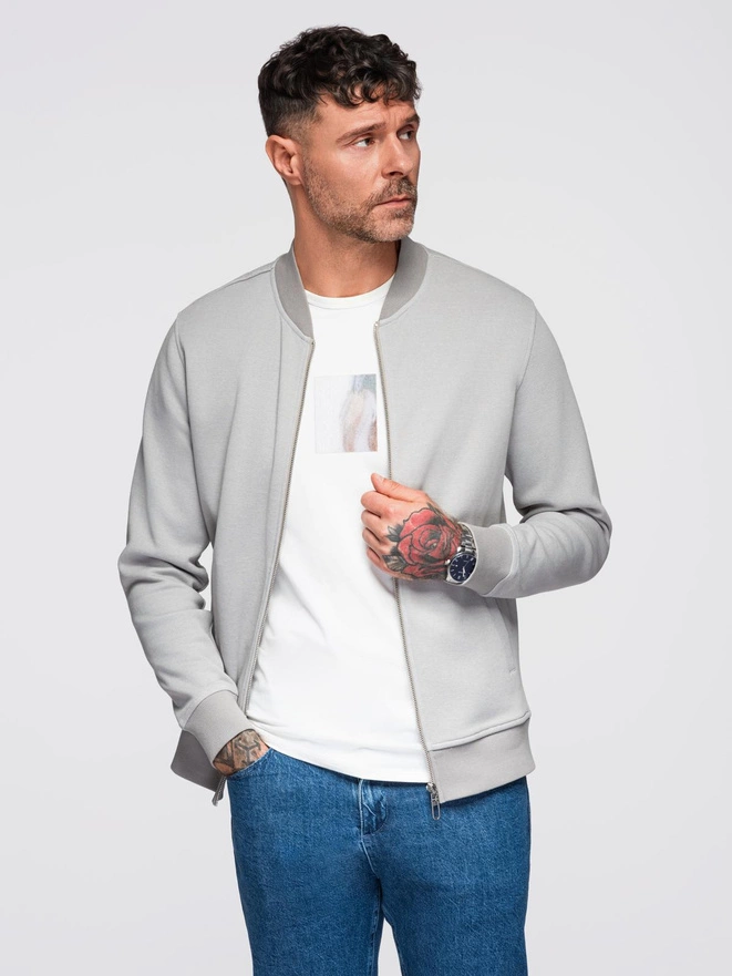 Men's pique knit bomber jacket - gray V4 OM-SSZP-0238