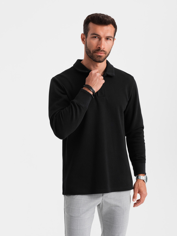 Men's structured knit polo collar sweatshirt - black V8 OM-SSNZ-0149