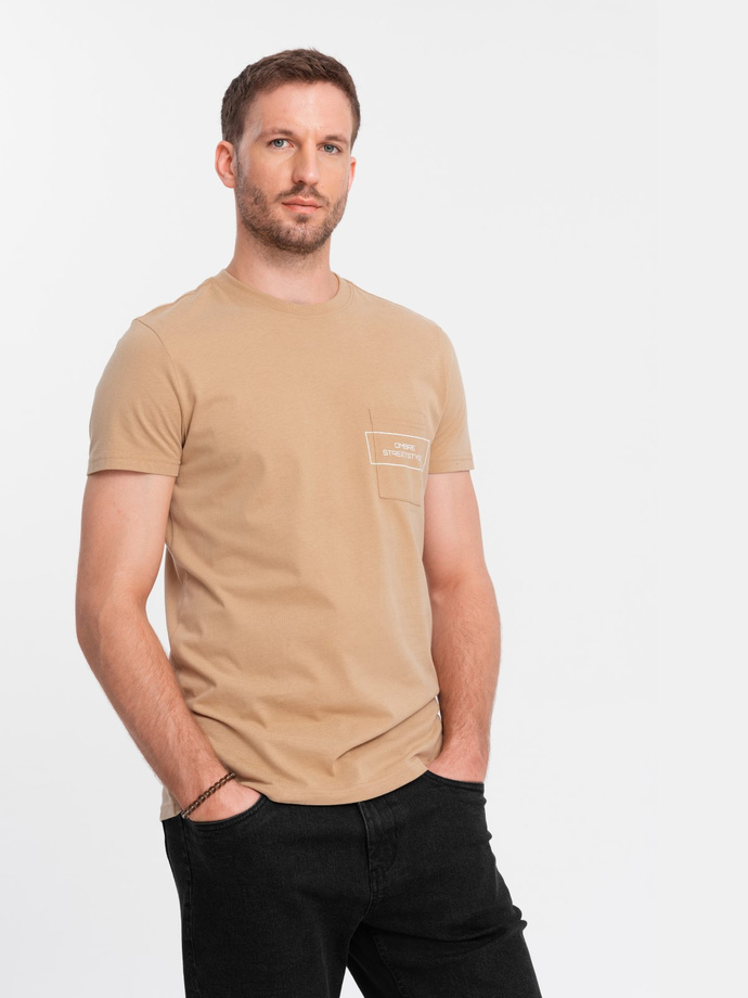 Men's cotton t-shirt with pocket print Ombre Streetstyle - sand V6 OM-TSCT-0108