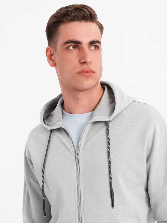 Men's softly structured hooded sweatshirt - grey V4 OM-SSZP-0191
