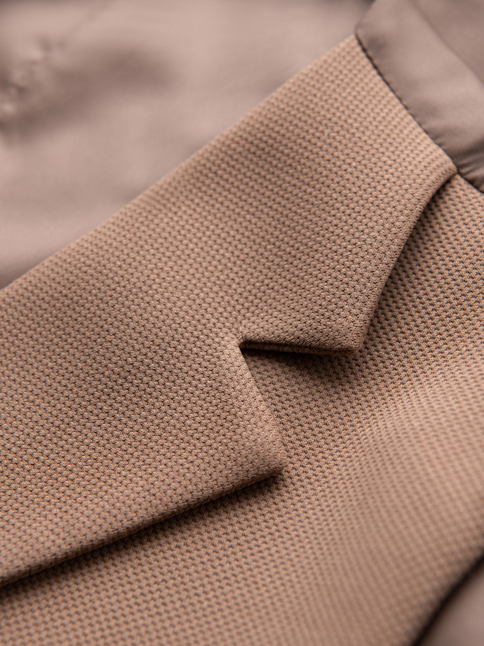 Fitted elegant men's vest with elastane and lapels - brown V1 OM-BLZV-0145