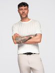 Men's openwork sweater with round neckline and short sleeves - white V1 OM-TSCT-0251