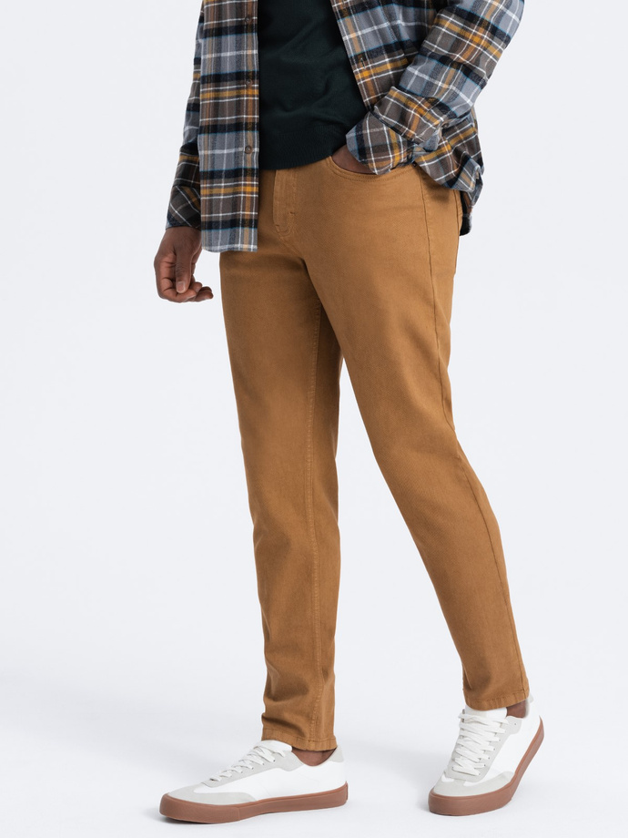 Men's denim pants without rubbing SLIM FIT - camel V10 OM-PADP-0148
