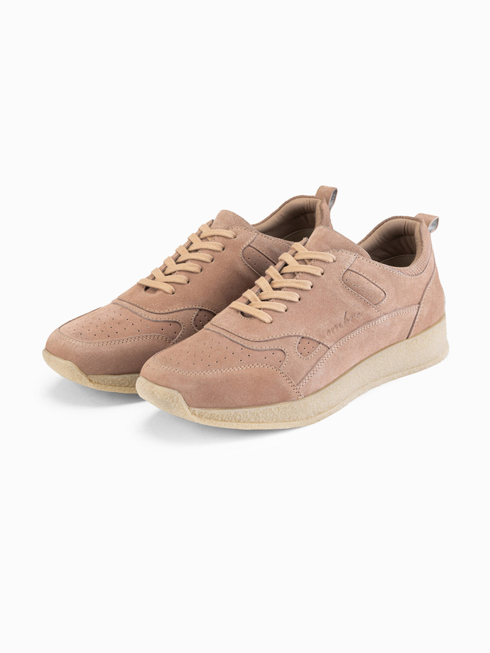 Lekkie zamszowe sneakersy męskie w stylu sportowym – beżowe V3 OM-FOSL-0205