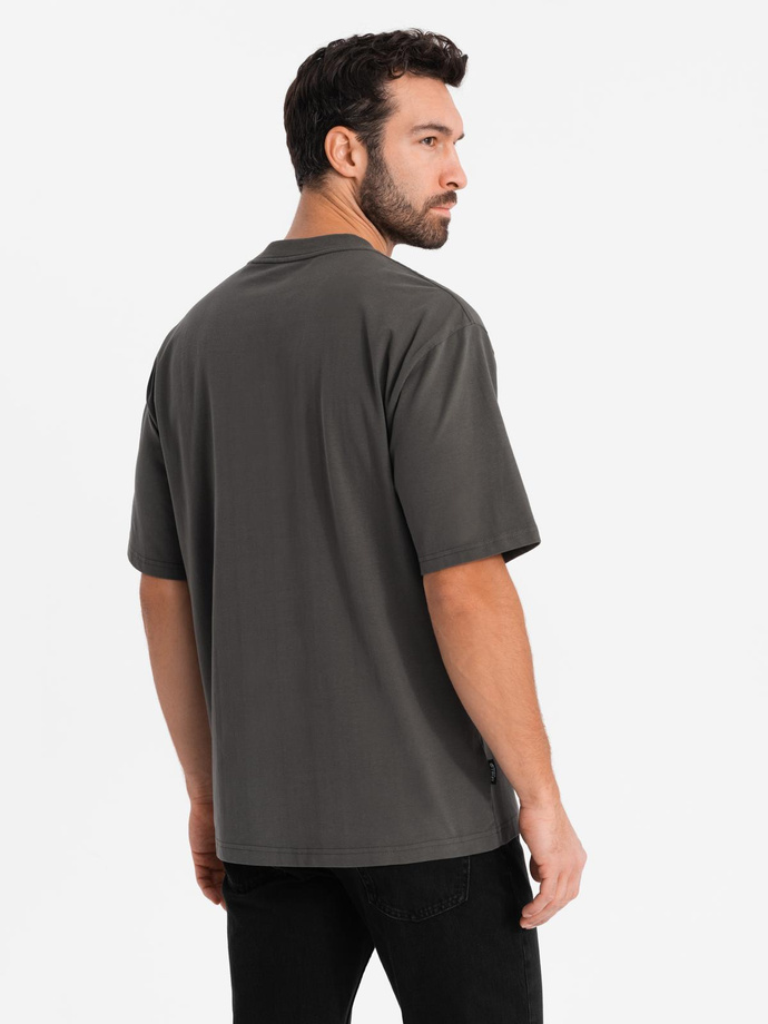Męski t-shirt bawełniany LOOSE FIT z okrągłym dekoltem – szarozielony V3 OM-TSBC-0234