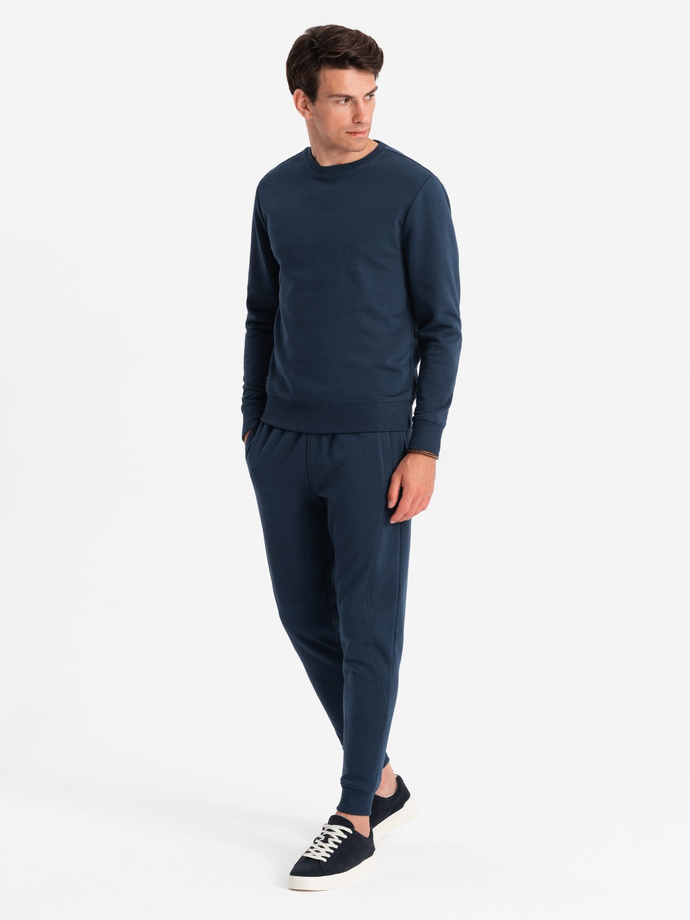 BASIC men's cotton sweatshirt set unbuttoned sweatshirt + joggers - navy blue V1 Z84