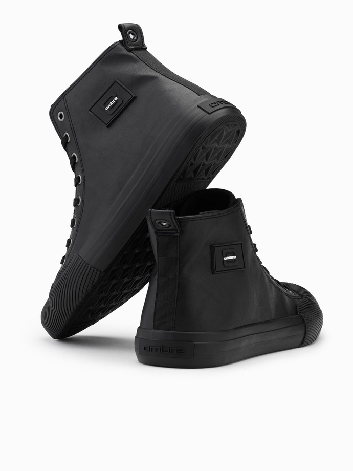Męskie buty wysokie trampki z ozdobnym noskiem – czarne V1 OM-FOTH-0157