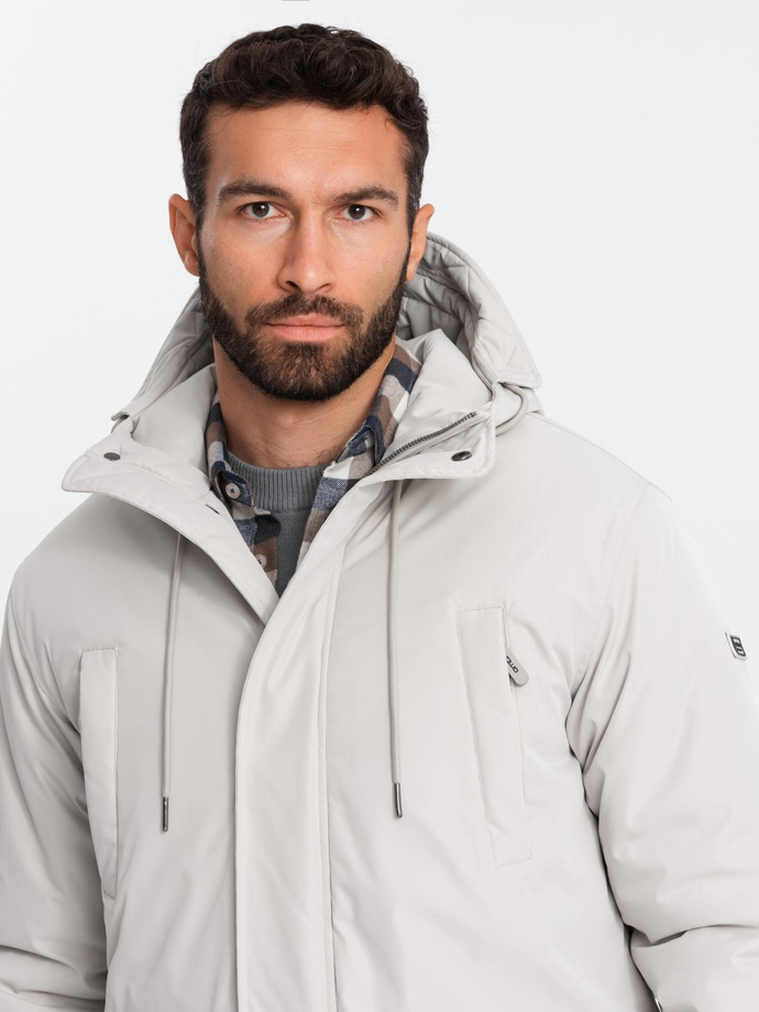 Long classic men's parka jacket - cream V1 OM-JALJ-0166