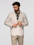 Men's REGULAR cut blazer with linen - cream V1 OM-BLZB-0128