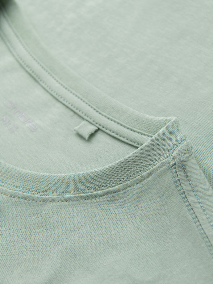 Men's cotton t-shirt with green patch on chest - mint V4 OM-TSCT-0151