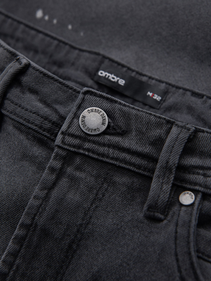 Men's short denim shorts with rubbing and rolled up leg - gray V3 OM-SRDS-0186