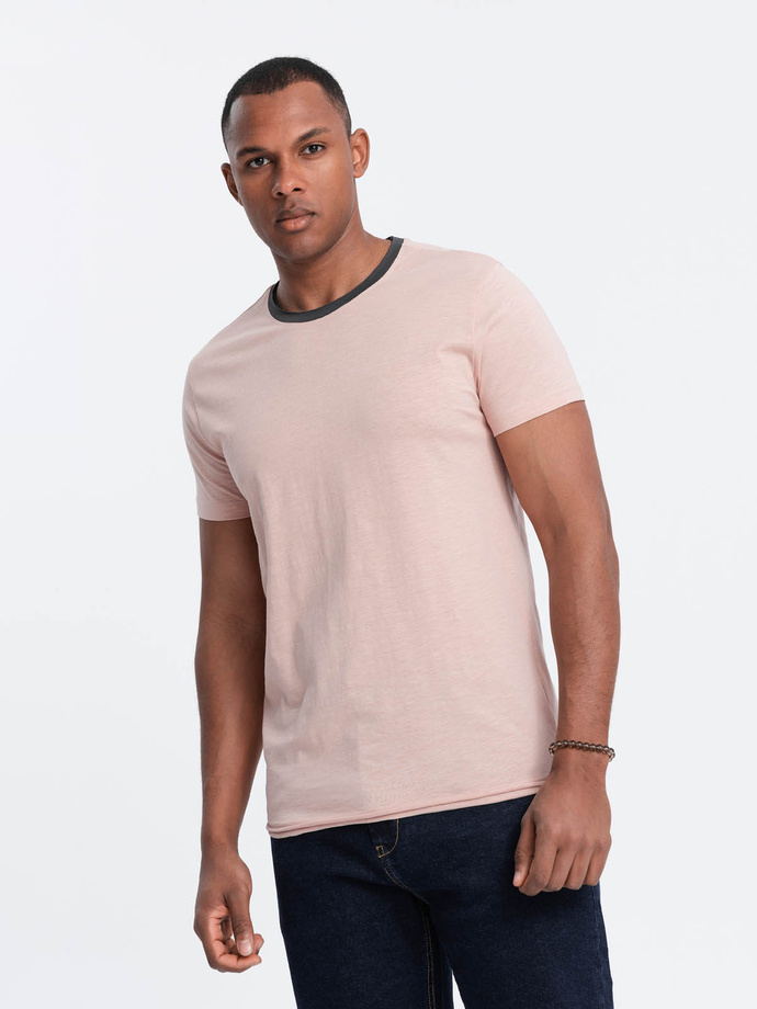 Men's t-shirt with raw finish - pink V5 OM-TSCT-22SS-004