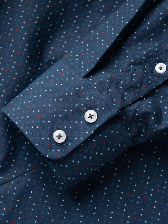 Men's cotton patterned SLIM FIT shirt - blue V4 OM-SHCS-0151