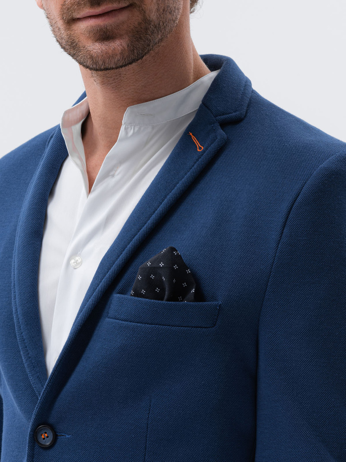 Marynarka męska casual z kontrastowymi elementami - niebieska V4 M80