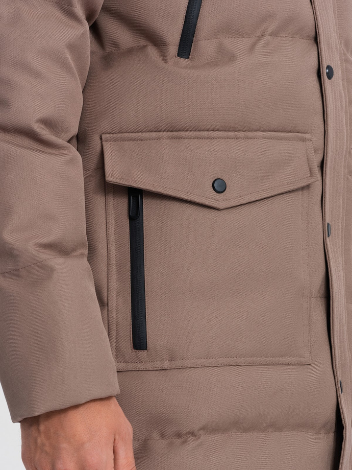 Men's winter parka jacket - light brown V6 OM-JALJ-0132