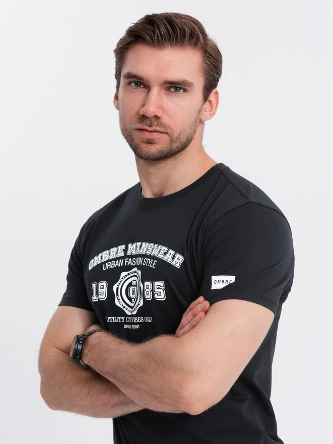 Men's college print cotton t-shirt - black V2 OM-TSPT-0137
