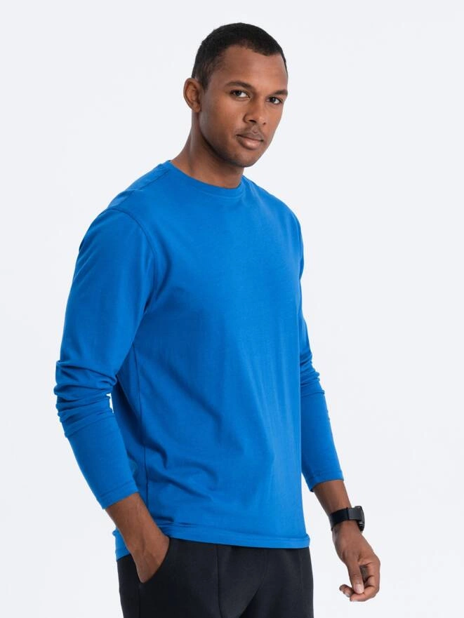 Męski longsleeve BASIC z okrągłym dekoltem - niebieski V9 OM-LSBL-0106