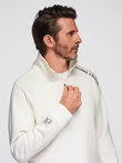 Men's sweatshirt with unbuttoned high collar and contrasting print - ecru V2 OM-SSZP-0211