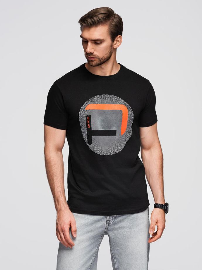 Men's large print t-shirt - black V2 OM-TSPT-0245